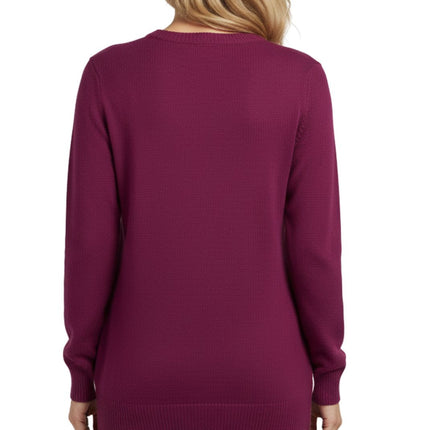 Women’s Cozy Long Sleeves Snowflake-Decorated Color Block Holiday Crewneck Sweater - Classy Christmas Pullover in 100% Soft Durable Acrylic