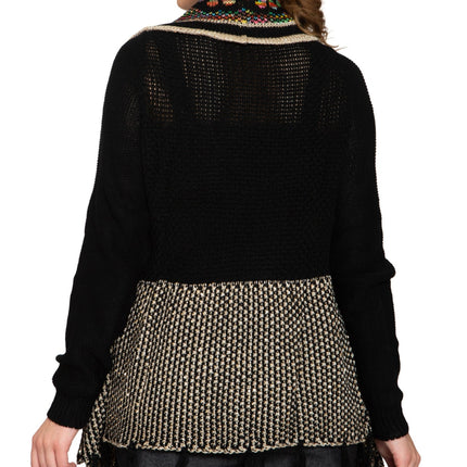 Women's Fringed Jacquard Weave Open Front Long Cardigan