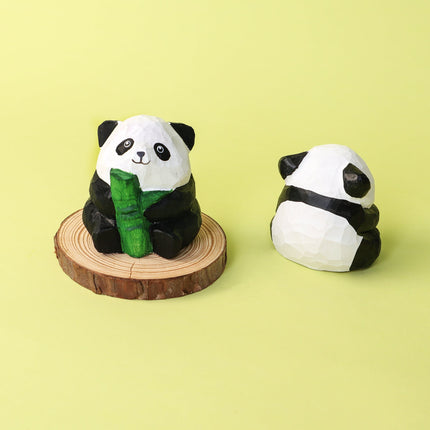 Hand-Carved Wooden Panda Figurine – Cute Handmade Decor with Mini Accessories