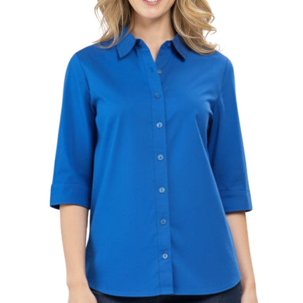 Womens Regular Fit 3/4 Sleeve Button Down Collared Camp Shirt