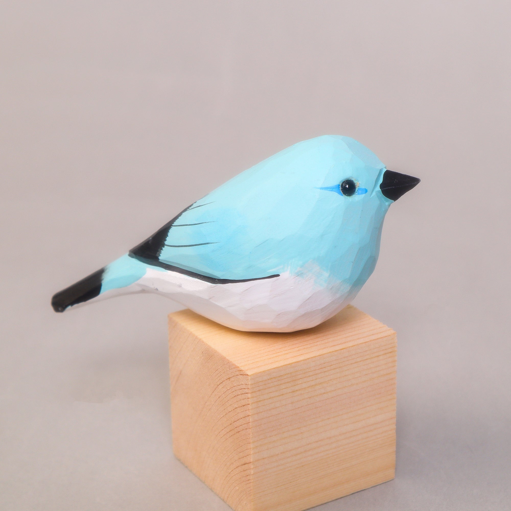 Hand-Carved Wooden Bird Figurine – Blue