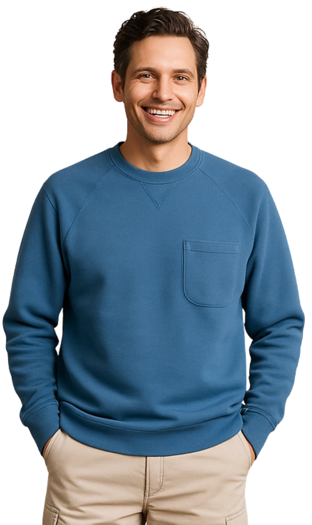 Mens 3-Pocket Fleece Sweatshirt with Raglan Seams, Chest Pocket and Tagless Neck