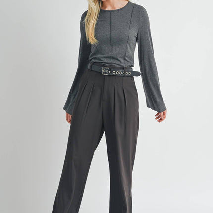 Charcoal Bell Sleeve Knit Top