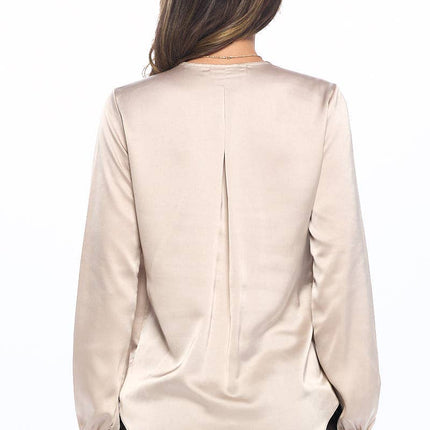 Champagne Satin Long Sleeve Surplice Top