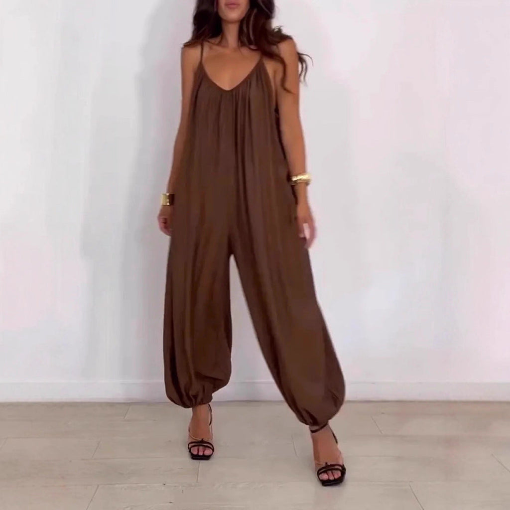 Loose Casual Solid Color Hollow-out Camisole Women's Jumpsuit