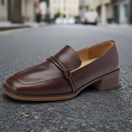 Women’s Retro Minimalist Mid-Heel Leather Shoes