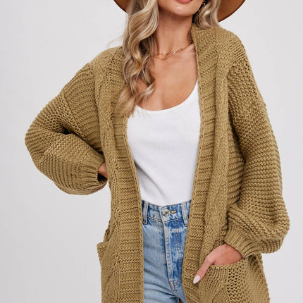 Chunky Cable knit Cardigan-Chocolate