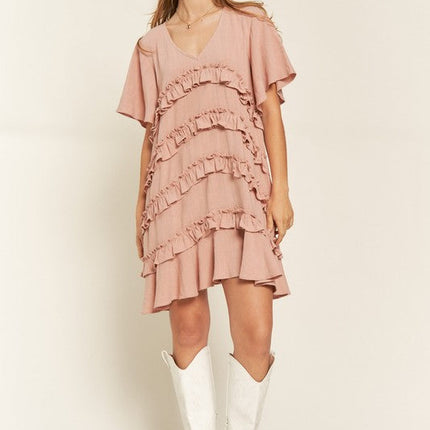 TIERED RUFFLE MINI DRESS