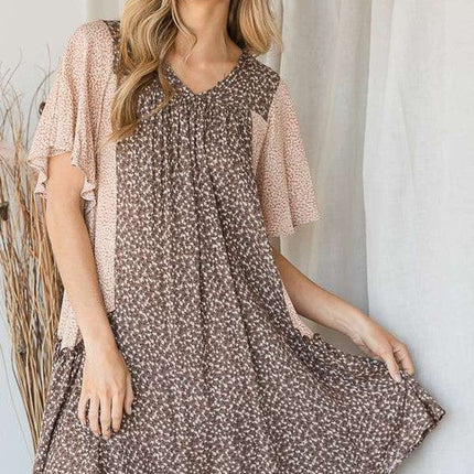 FLORAL PRINT RUFFLE DRESS