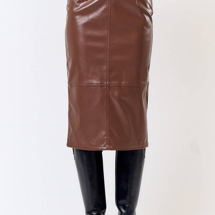 Black High Waist Leather Midi Skirt