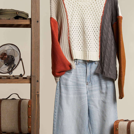 Multi Fabric Color Block Sweater