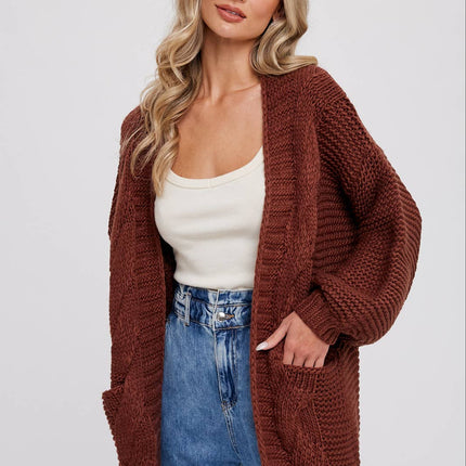 Chunky Cable knit Cardigan-Chocolate