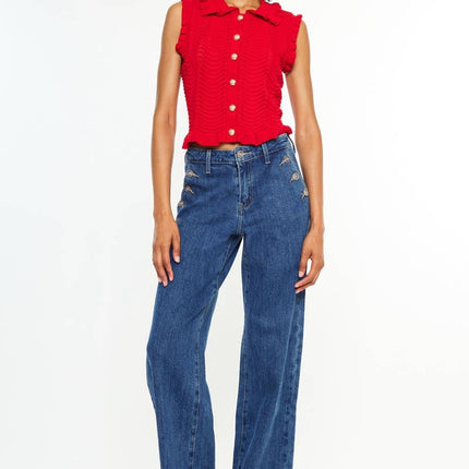 Dark High Rise Wide Leg Drape Denim