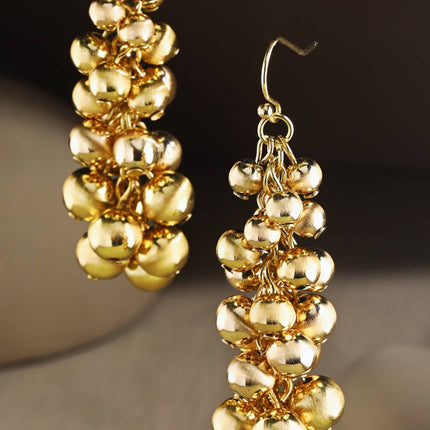 Gold Metal Bead Drop Earrings