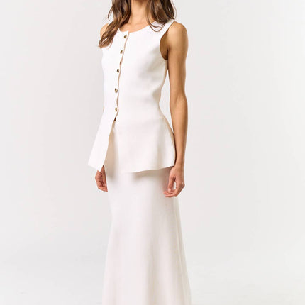 White Button Front Sleeveless Vest