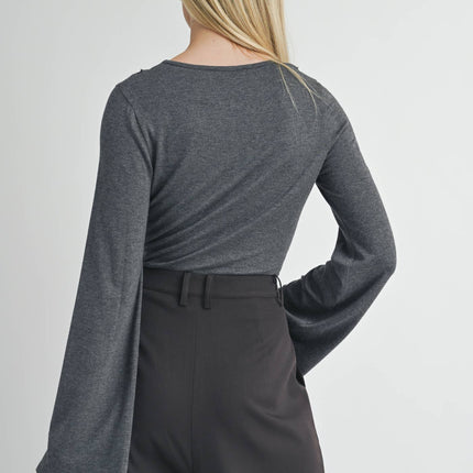 Charcoal Bell Sleeve Knit Top