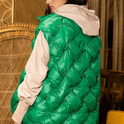 Camel Button-Up Puffer Vest