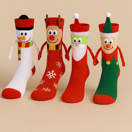 4-Pair Funny Magnetic Hand-Holding Christmas Socks