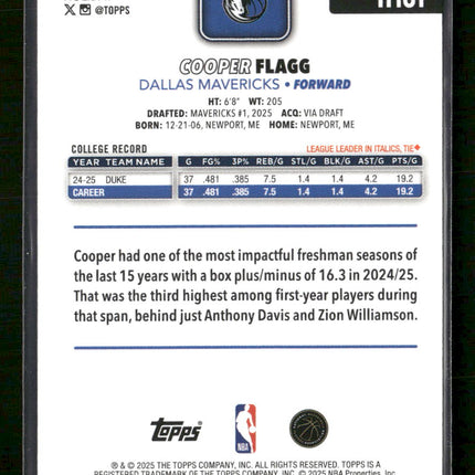 2025-26 Topps Holiday Cooper Flagg Rookie #H161