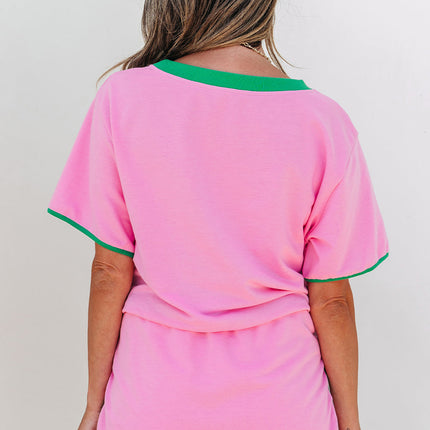 Luxury Colorblock Edge Drop Shoulder T Shirt and Skort 2Pcs Set