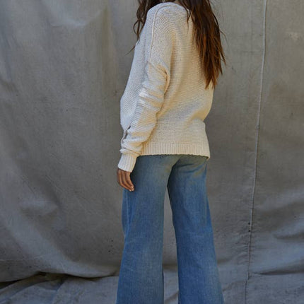 Knit Sweater V-Neck Long Sleeve Top