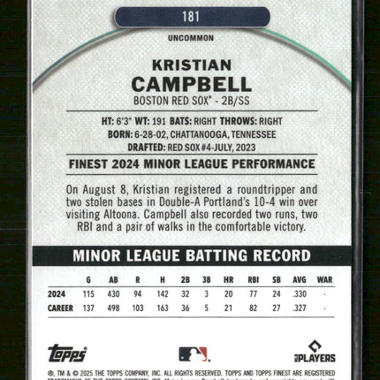 2025 Finest Purple Checkerboard Kristian Campbell Rookie #/99 #181