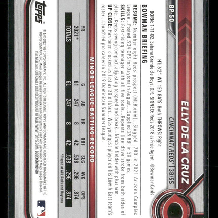 2022 Bowman Chrome Prospects Purple Refractors Elly De La Cruz #/250 #BCP-50