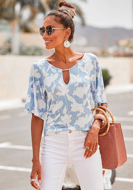 Sky Blossom Keyhole Top
