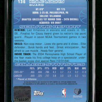 2006-2007 Bowman Chrome Kyle Lowry Rookie Auto #136