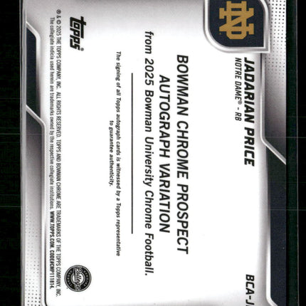 2025 Bowman University Prospect Autographs Refractor Jadarian Price #BCA-JPR