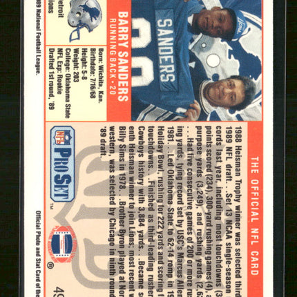 1989 Pro Set Barry Sanders Rookie #494