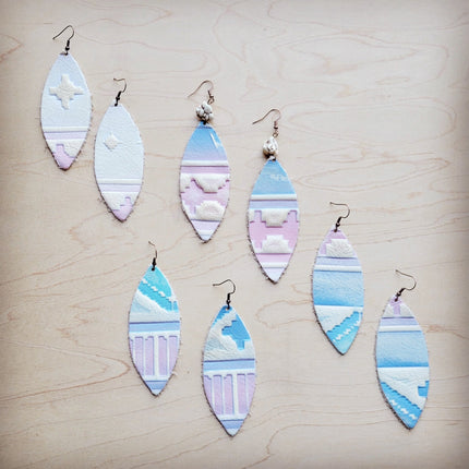 **Leather Oval Earrings in Pastel Navajo w/ Turquoise Accent 224s