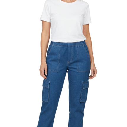 Women's Elastic Stretch Waist Casual Denim Pull-on Cargo Pants