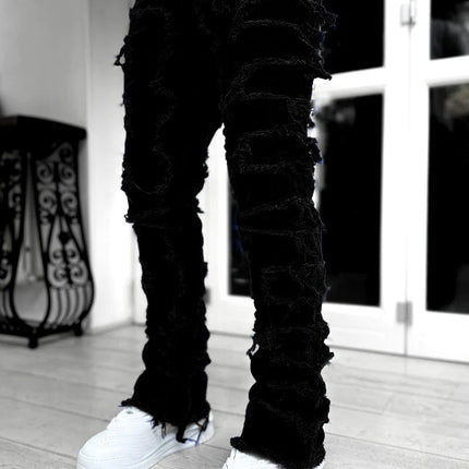 Patched Pants Long Tight Fit Stacked Jeans