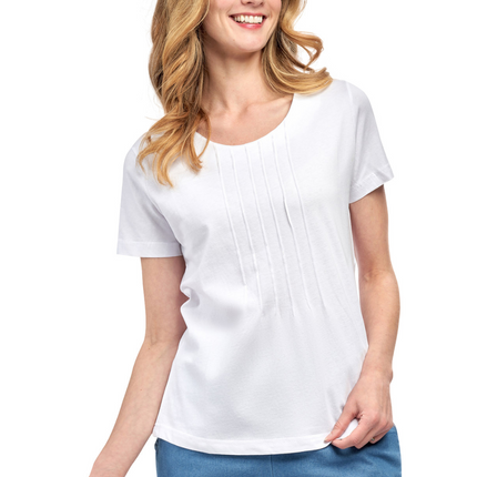 Women's Short Sleeve Cotton Knit T-shirt in Pintuck Style