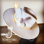 White Turquoise Gold Feather and Tan Lace
