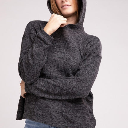 Hooded Brushed Melange Hacci Sweater