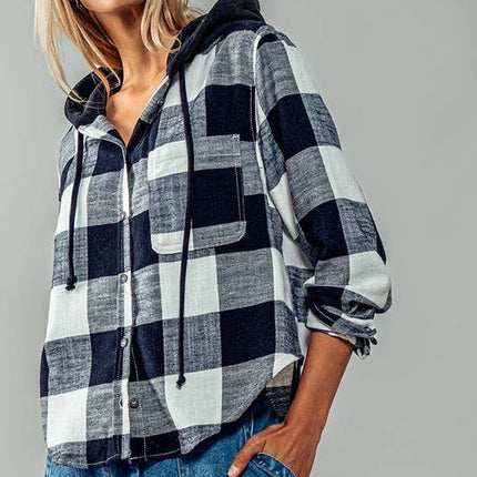 Black & White Hooded Flannel