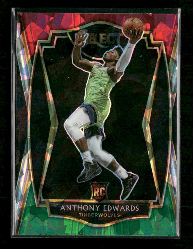 2020-21 Panini Select Red White Green Cracked Ice Anthony Edwards Rookie #169