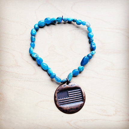 **Quartz Stackable Stretch Bracelet w/ Flag Charm 808r