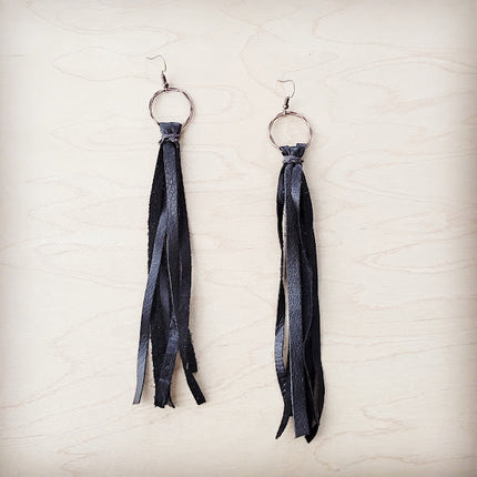 **Leather Fringe Tassel Earrings in Dark Brown 203y
