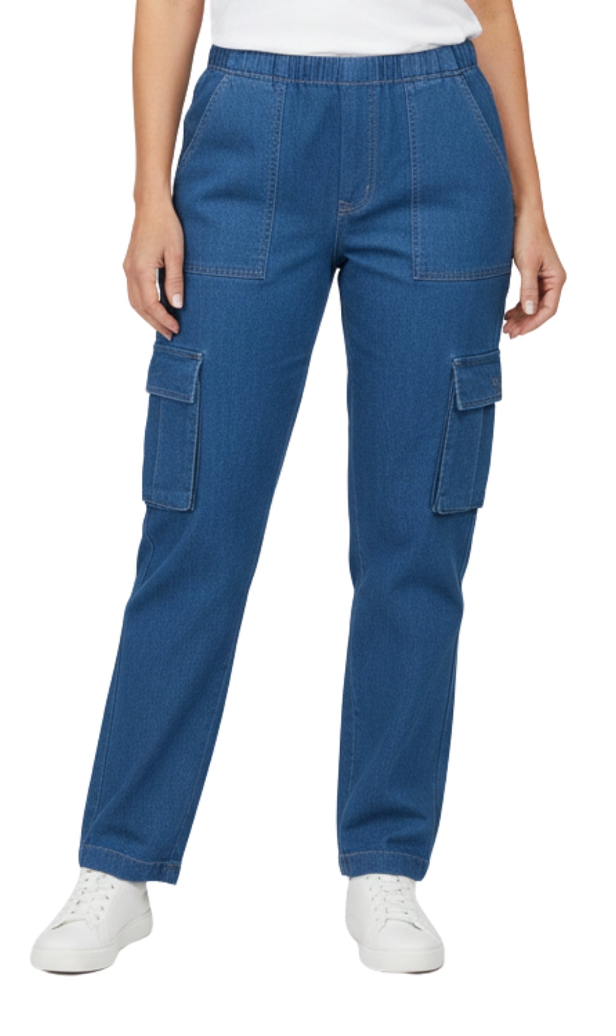 Women's Elastic Stretch Waist Casual Denim Pull-on Cargo Pants