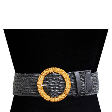 Rattan Stretch Circle Buckle Belt