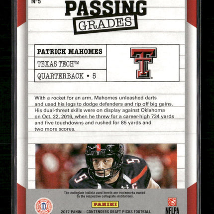 2017 Panini Contenders Draft Picks Passing Grades Patrick Mahomes II #5