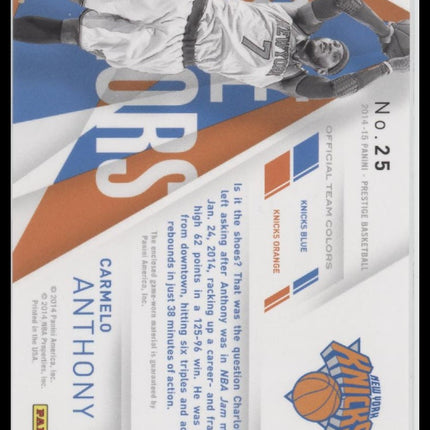 2014-15 Panini Prestige True Colors Materials Carmelo Anthony #/75 #25
