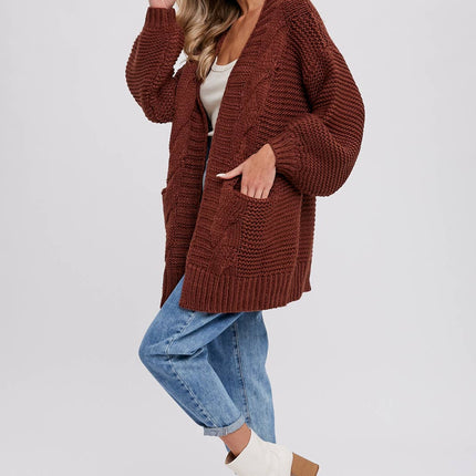 Chunky Cable knit Cardigan-Chocolate