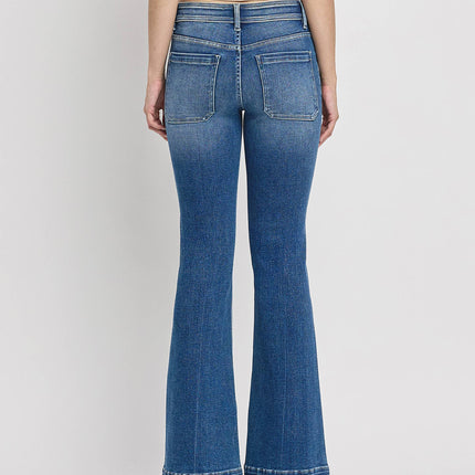 Mid Rise Patch Pocket  Flare Jean