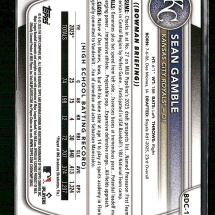 2025 Bowman Draft Chrome Yellow Geometric Sean Gamble #/75 #BDC-178
