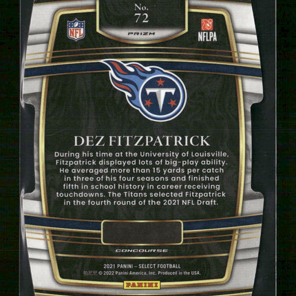 2021 Panini Select Zebra Prizm Die Cut Dez Fitzpatrick Rookie #72