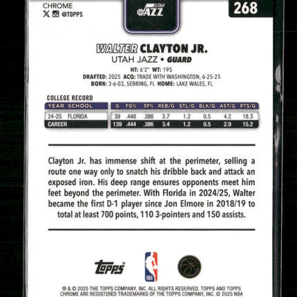 2025-26 Topps Chrome Magenta Refractor Walter Clayton Jr. Rookie #/399 #268